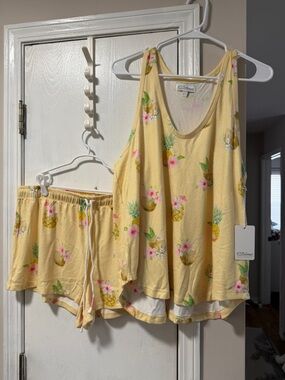 PJ Salvage Yellow Pineapple & Floral Tank Top and Shorts Sleep Set. NWT xl vacay